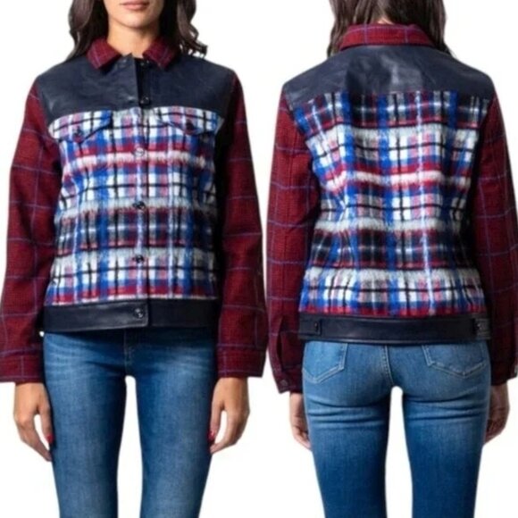 NWT Desigual wool blend Ingrid plaid faux leather bomber jacket, EU L - Picture 3 of 10